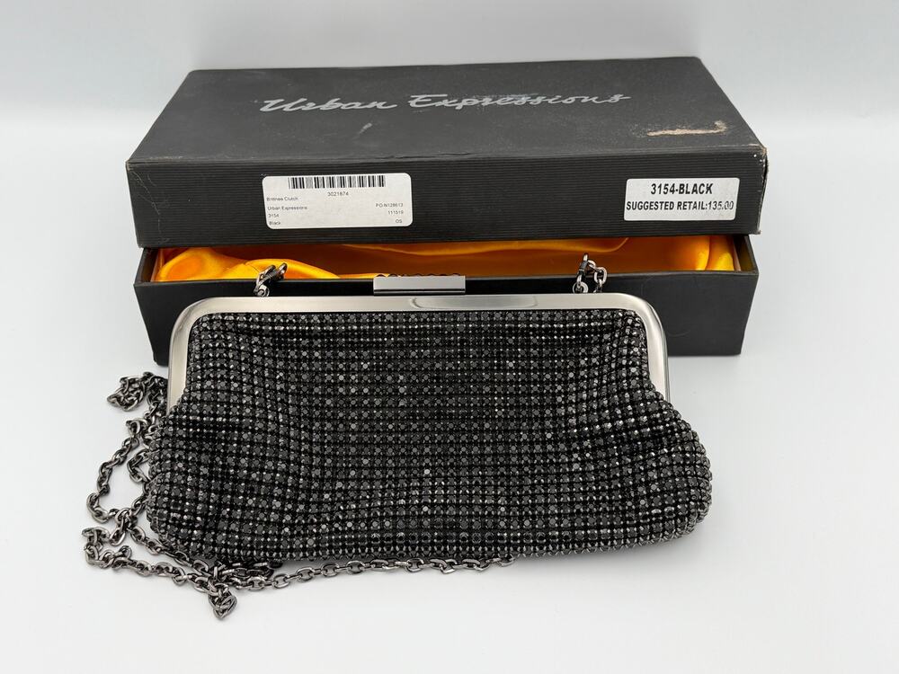 Urban Expressions Brittnee Black Crystal Shimmer Evening Bag Clutch NIB